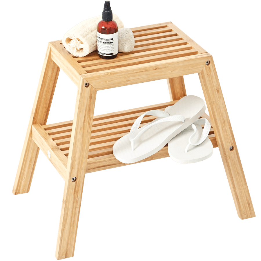 SLATTED BATH STOOL BAMBOO