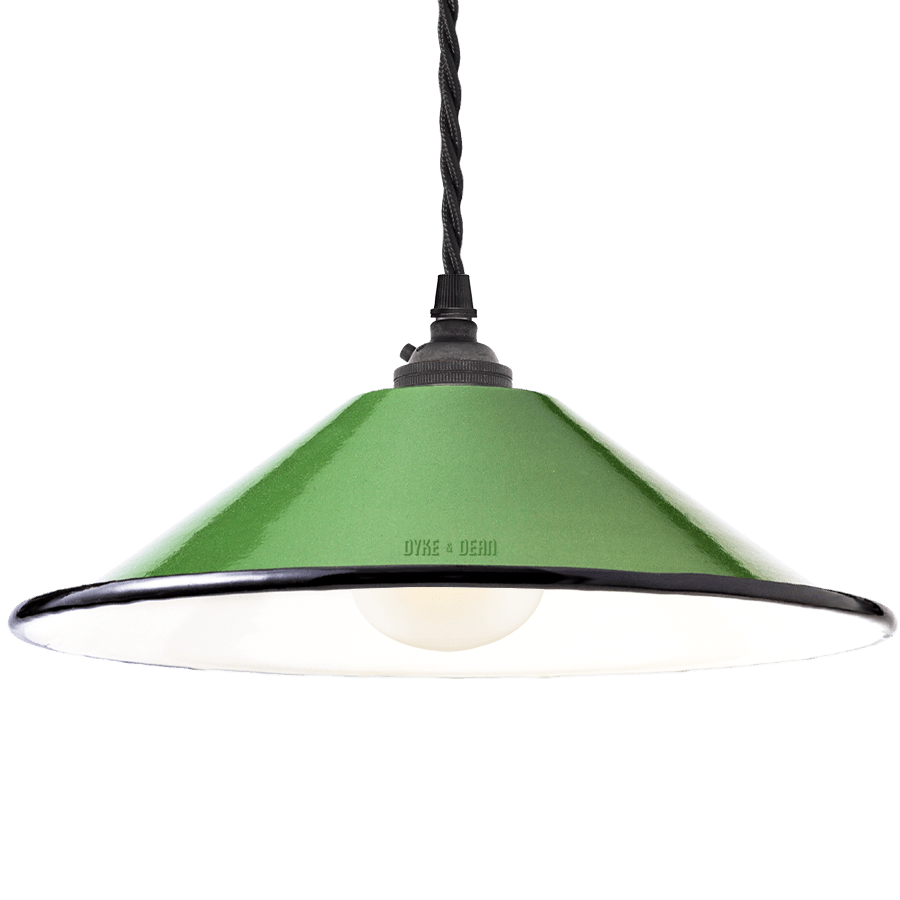 SMALL GREEN ENAMEL CONE SHADE - DYKE & DEAN