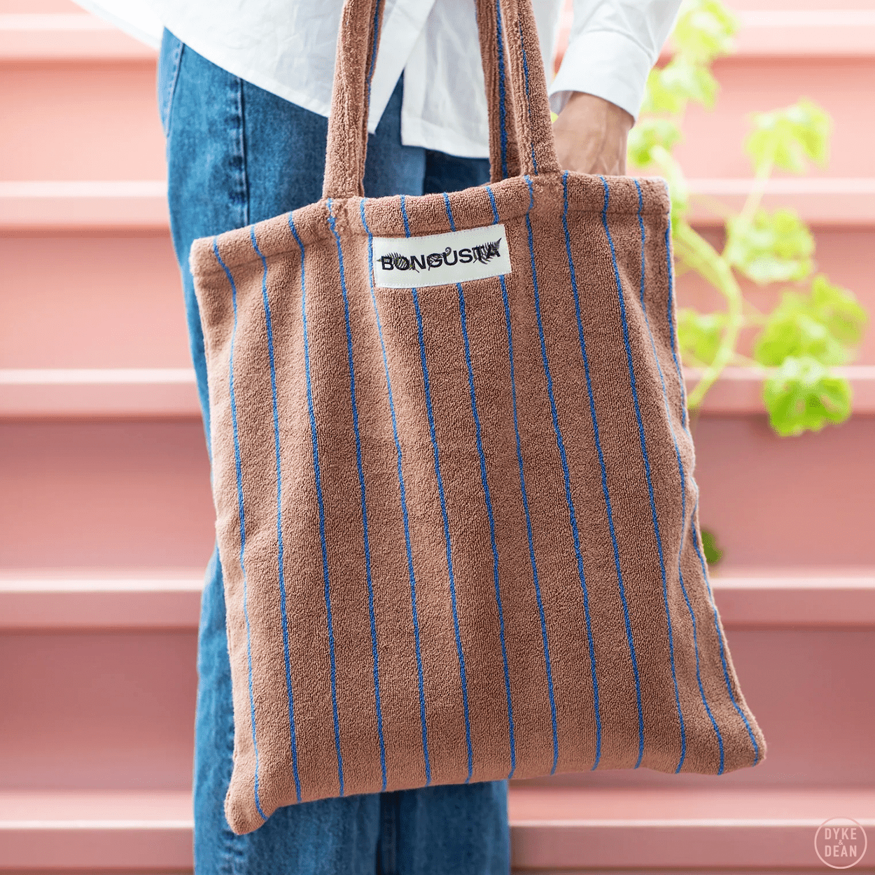 TOWEL FABRIC TOTE BAG CAMEL & ULTRAMARINE - DYKE & DEAN