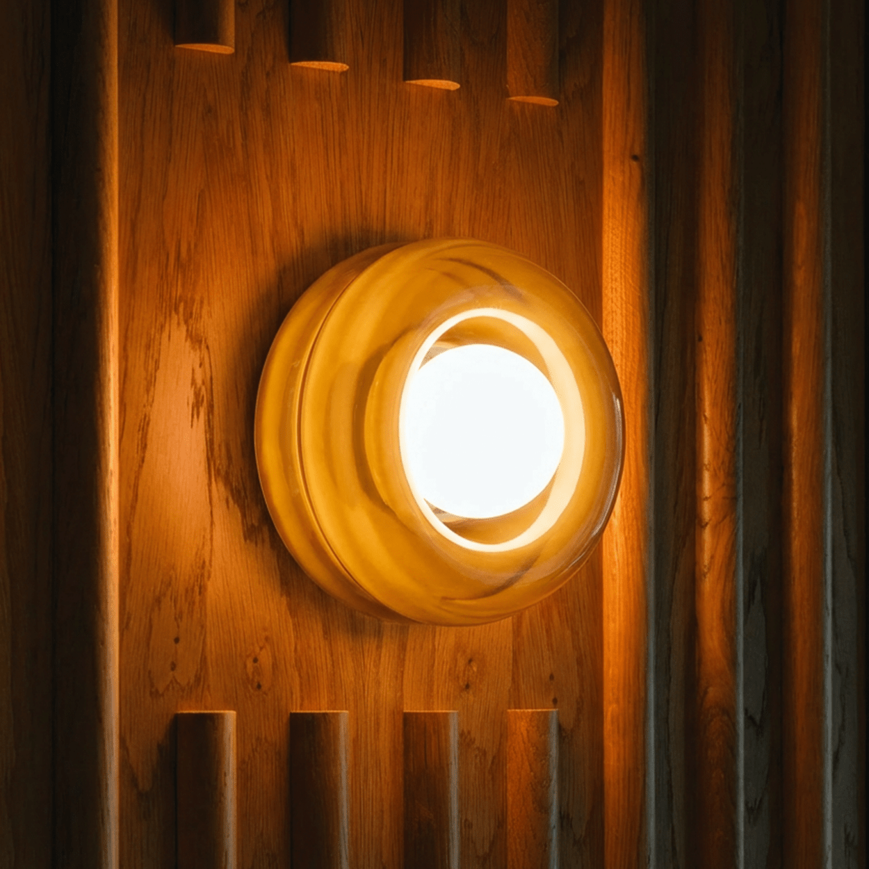 WALNUT ORBIT GLASS GLOBE WALL CEILING LIGHT - DYKE & DEAN
