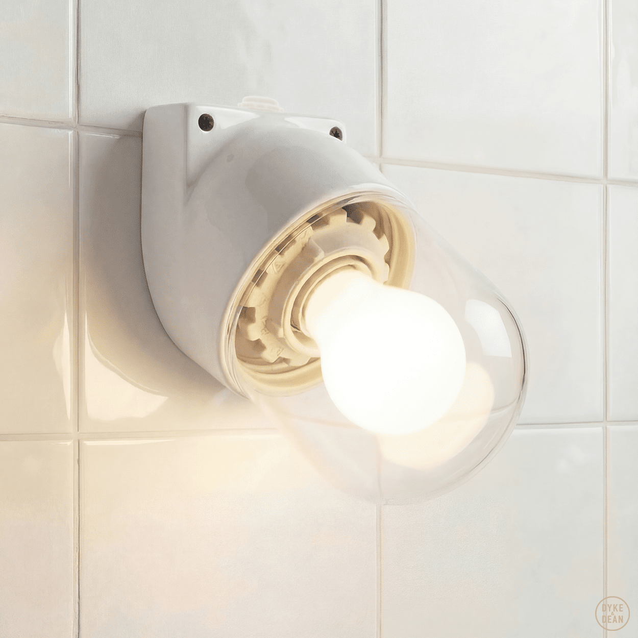 WHITE CLEAR PORCELAIN WATERPROOF ANGLED WALL LIGHT - DYKE & DEAN