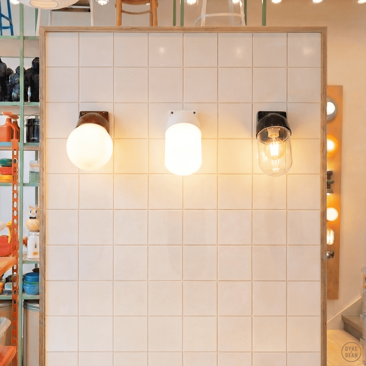 WHITE GLOBE PORCELAIN WATERPROOF ANGLED WALL LIGHT - DYKE & DEAN