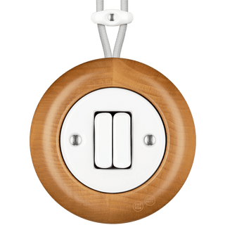 WOODEN PORCELAIN SURFACE MOUNTED FAGUS DOUBLE SLIM BUTTON SWITCH - DYKE & DEAN