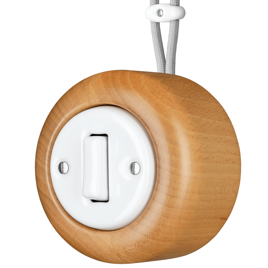 WOODEN PORCELAIN SURFACE MOUNTED FAGUS SLIM BUTTON SWITCH - DYKE & DEAN