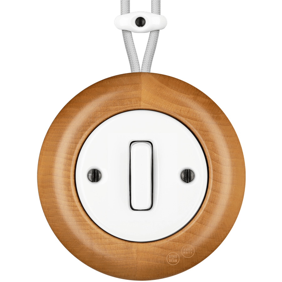 WOODEN PORCELAIN SURFACE MOUNTED FAGUS SLIM BUTTON SWITCH - DYKE & DEAN