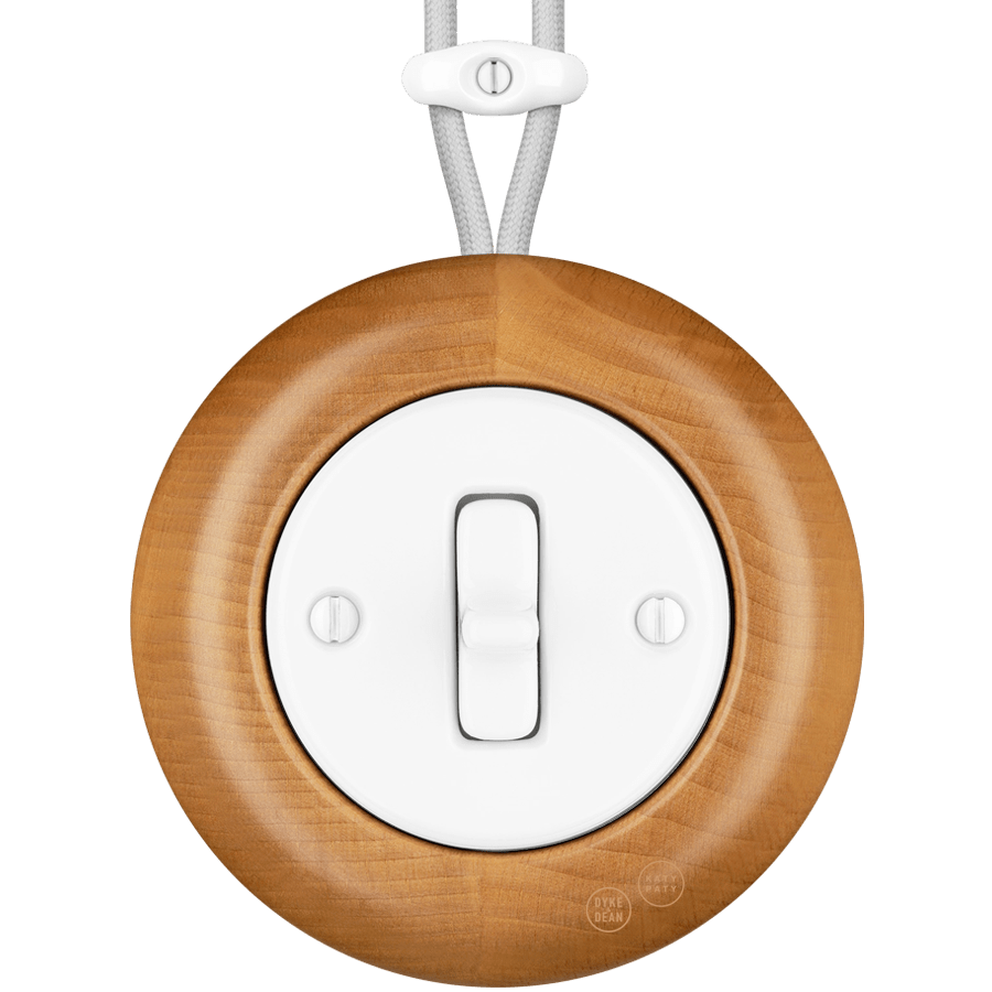 WOODEN PORCELAIN SURFACE MOUNTED FAGUS TOGGLE SWITCH - DYKE & DEAN