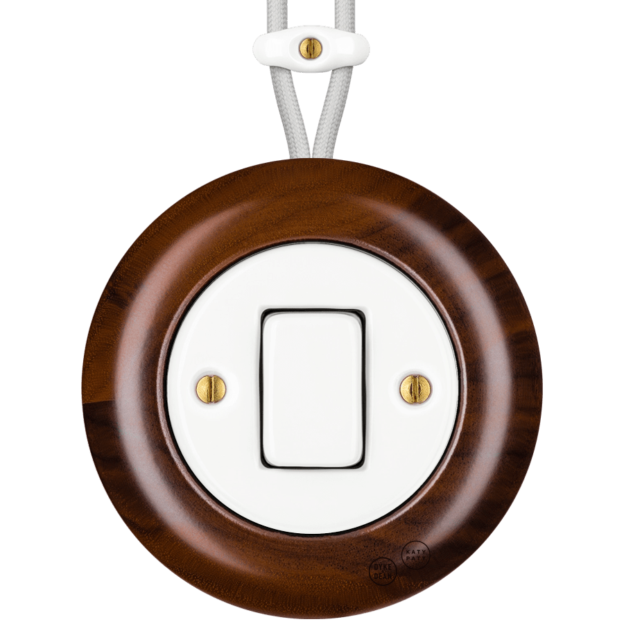 WOODEN PORCELAIN SURFACE MOUNTED NUC MAG FAT BUTTON SWITCH - DYKE & DEAN