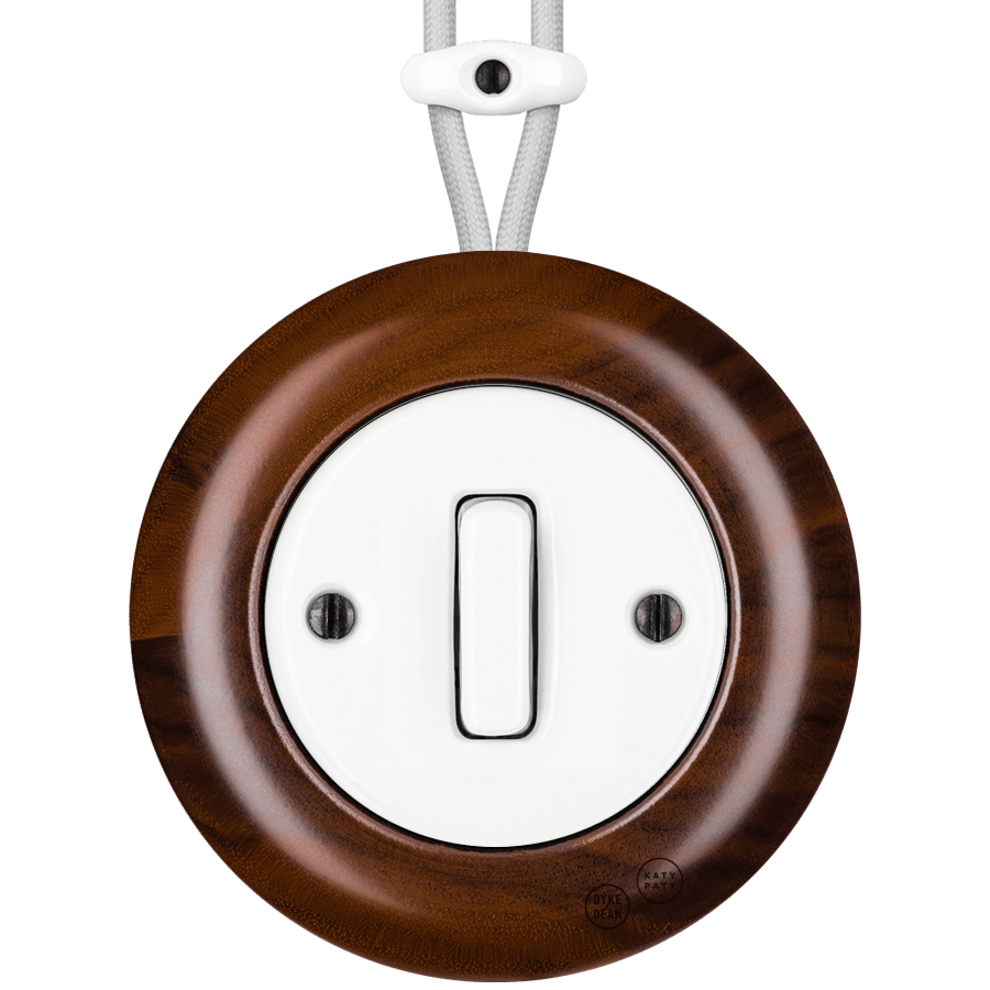 WOODEN PORCELAIN SURFACE MOUNTED NUC MAG SLIM BUTTON SWITCH - DYKE & DEAN