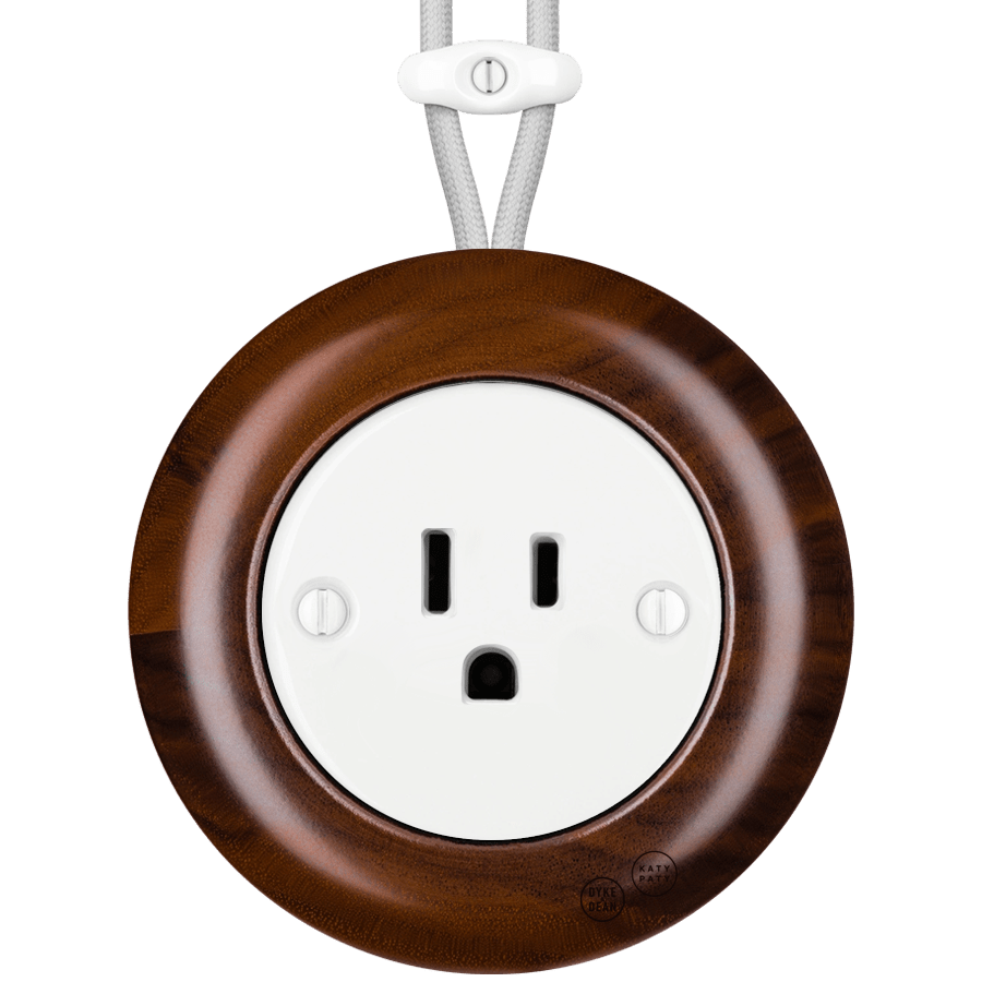 WOODEN PORCELAIN SURFACE MOUNTED NUC MAG SOCKET USA 15AMP - DYKE & DEAN