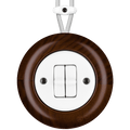 WOODEN PORCELAIN SURFACE MOUNTED NUCLEUS DOUBLE TOGGLE SWITCH - DYKE & DEAN