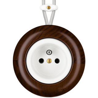 WOODEN PORCELAIN SURFACE MOUNTED NUCLEUS EURO PIN SOCKET - DYKE & DEAN