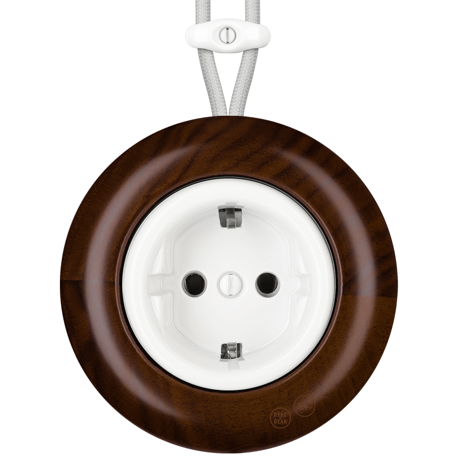 WOODEN PORCELAIN SURFACE MOUNTED NUCLEUS SOCKET SCHUKO - DYKE & DEAN