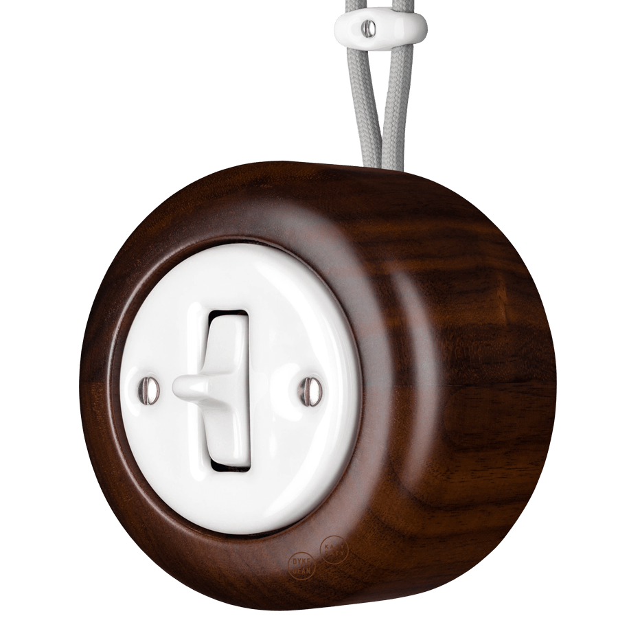 WOODEN PORCELAIN SURFACE MOUNTED NUCLEUS TOGGLE SWITCH - DYKE & DEAN