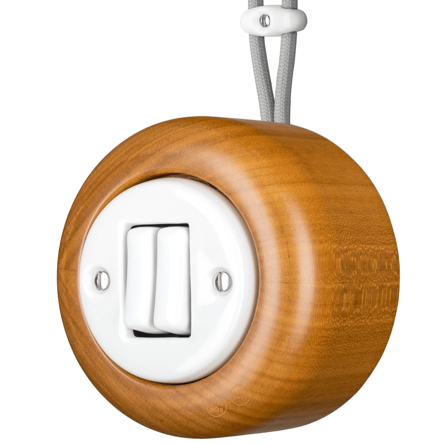 WOODEN PORCELAIN SURFACE MOUNTED PADELUS DOUBLE SLIM BUTTON SWITCH - DYKE & DEAN