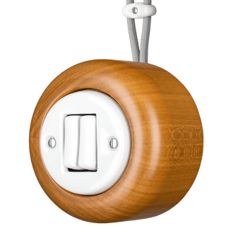 WOODEN PORCELAIN SURFACE MOUNTED PADELUS DOUBLE SLIM BUTTON SWITCH - DYKE & DEAN