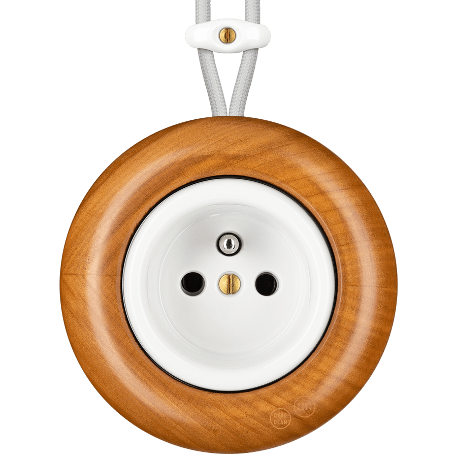 WOODEN PORCELAIN SURFACE MOUNTED PADELUS EURO PIN SOCKET - DYKE & DEAN