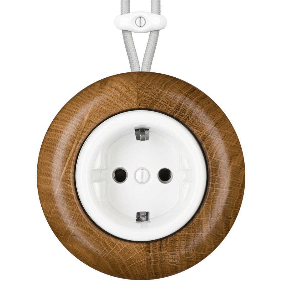 WOODEN PORCELAIN SURFACE MOUNTED ROBUS SOCKET SCHUKO - DYKE & DEAN