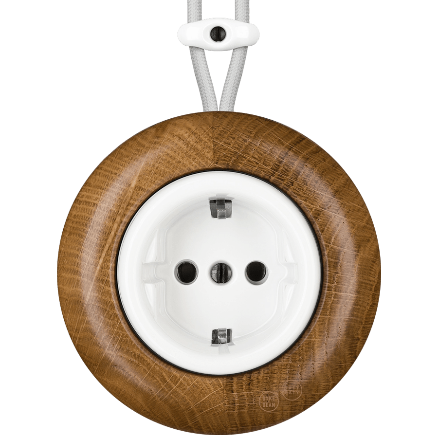 WOODEN PORCELAIN SURFACE MOUNTED ROBUS SOCKET SCHUKO - DYKE & DEAN