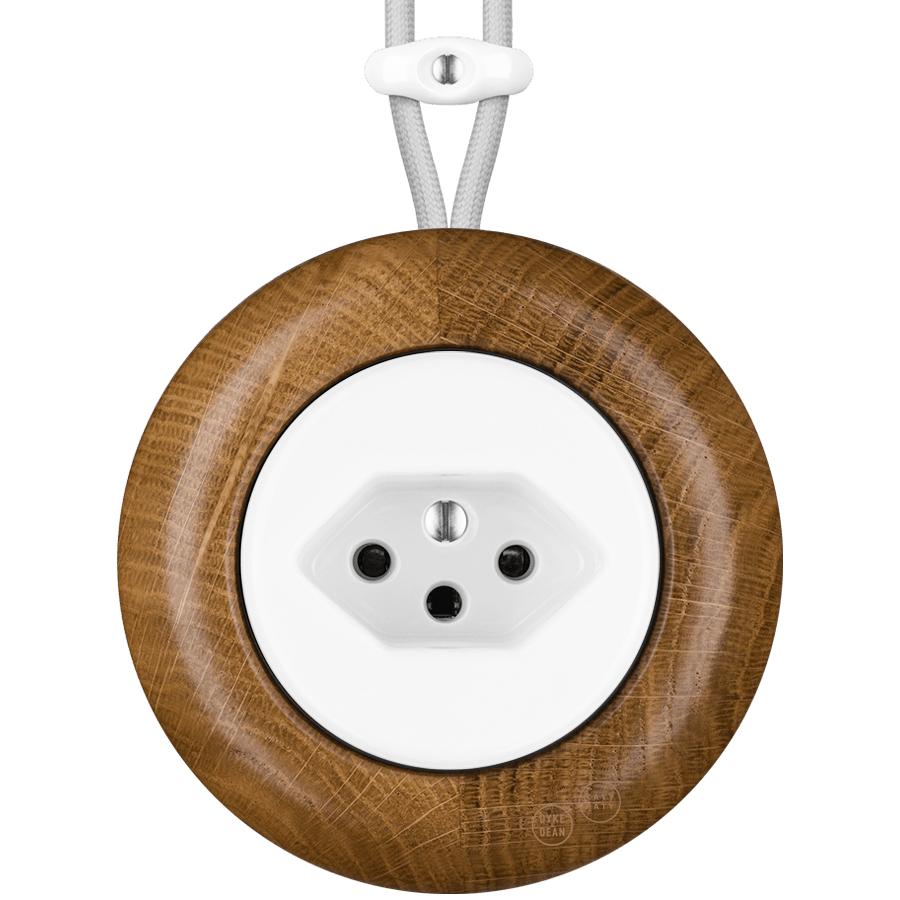 WOODEN PORCELAIN SURFACE MOUNTED ROBUS SOCKET SWISS - DYKE & DEAN