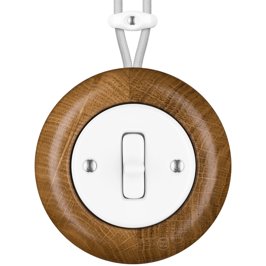 WOODEN PORCELAIN SURFACE MOUNTED ROBUS TOGGLE SWITCH - DYKE & DEAN