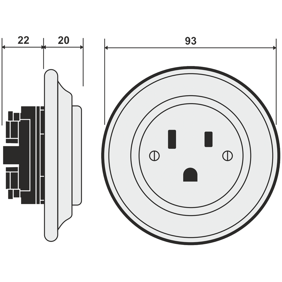 PORCELAIN WALL SOCKET GREY USA 15 AMP - PORCELAIN WALL SOCKETS - DYKE & DEAN  - Homewares | Lighting | Modern Home Furnishings