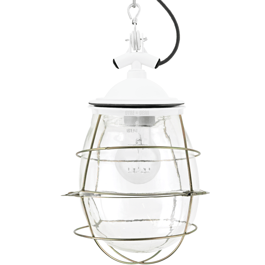 BELL JAR INDUSTRIAL LIGHT WHITE BRASS CAGE - DYKE & DEAN