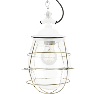 BELL JAR INDUSTRIAL LIGHT WHITE BRASS CAGE - DYKE & DEAN