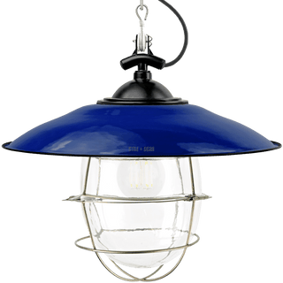 BLUE ENAMEL SHADED BELL JAR LIGHT BRASS CAGE - OTHER LIGHTS - DYKE & DEAN  - Homewares | Lighting | Modern Home Furnishings