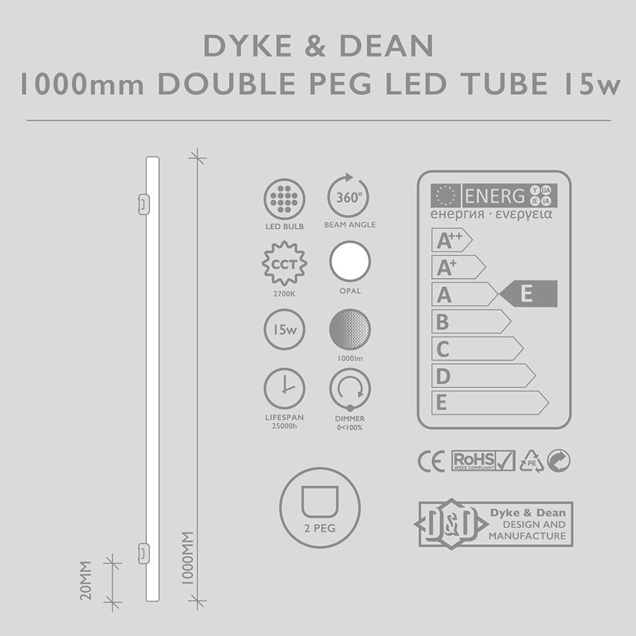 CHROME PEG TUBE BULB DOUBLE MOUNT 1000 - DYKE & DEAN