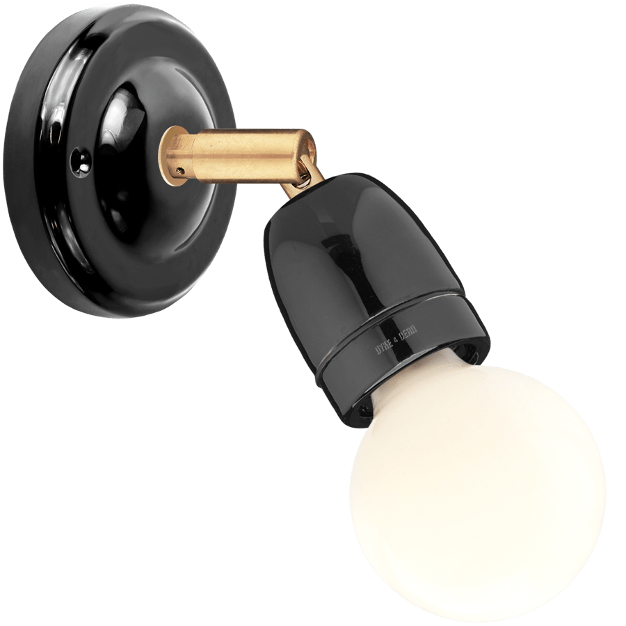 DYKE & DEAN LARGE BLACK CERAMIC LAMP BRASS ELBOW - DYKE & DEAN