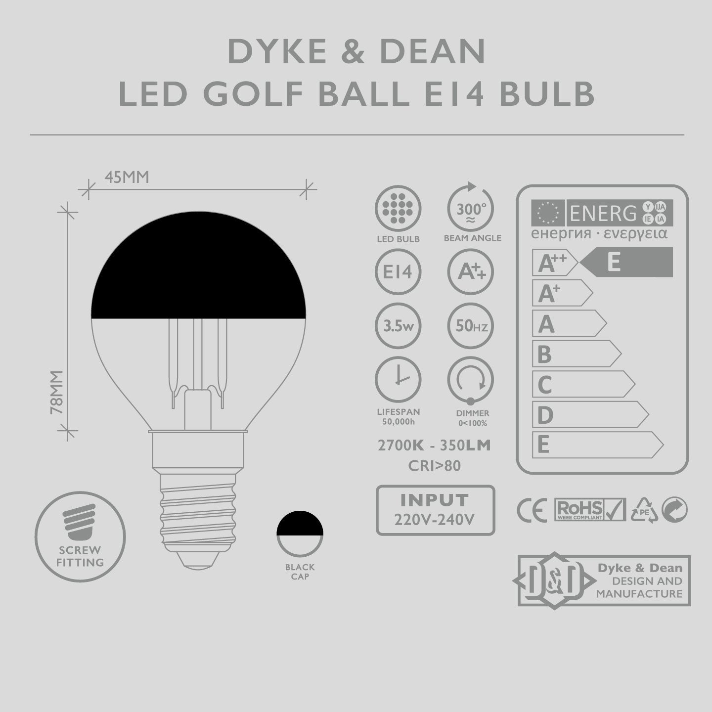 DYKE & DEAN LED BLACK CAP E14 BULB - DYKE & DEAN
