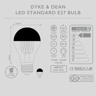 DYKE & DEAN LED BLACK CAP STANDARD E27 BULB - DYKE & DEAN