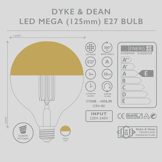 DYKE & DEAN LED GOLD CAP MEGA BULB E27 - DYKE & DEAN