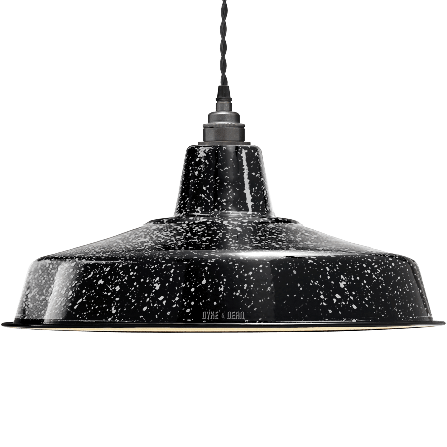 LARGE BLACK SPECKLE ENAMEL SHADE - DYKE & DEAN