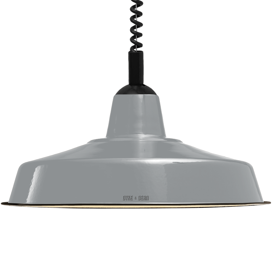 LARGE GREY ENAMEL RETRACTABLE CORD LIGHT - DYKE & DEAN