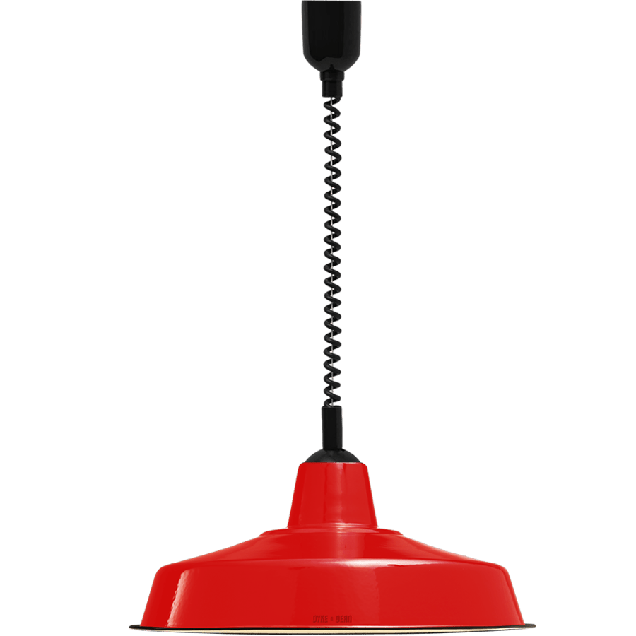 LARGE RED ENAMEL RETRACTABLE CORD LIGHT - DYKE & DEAN