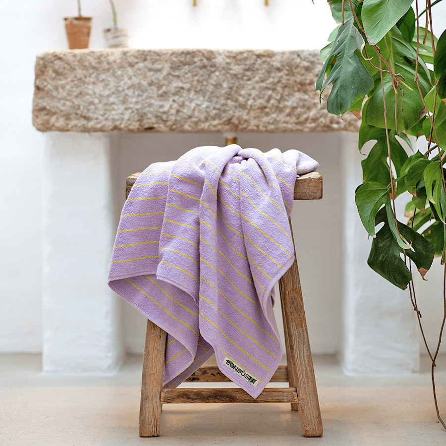 NARAM BATH TOWELS LILAC & NEON YELLOW - DYKE & DEAN