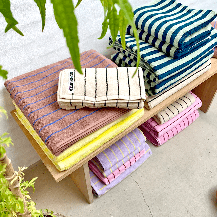 NARAM BATH TOWELS LILAC & NEON YELLOW - DYKE & DEAN