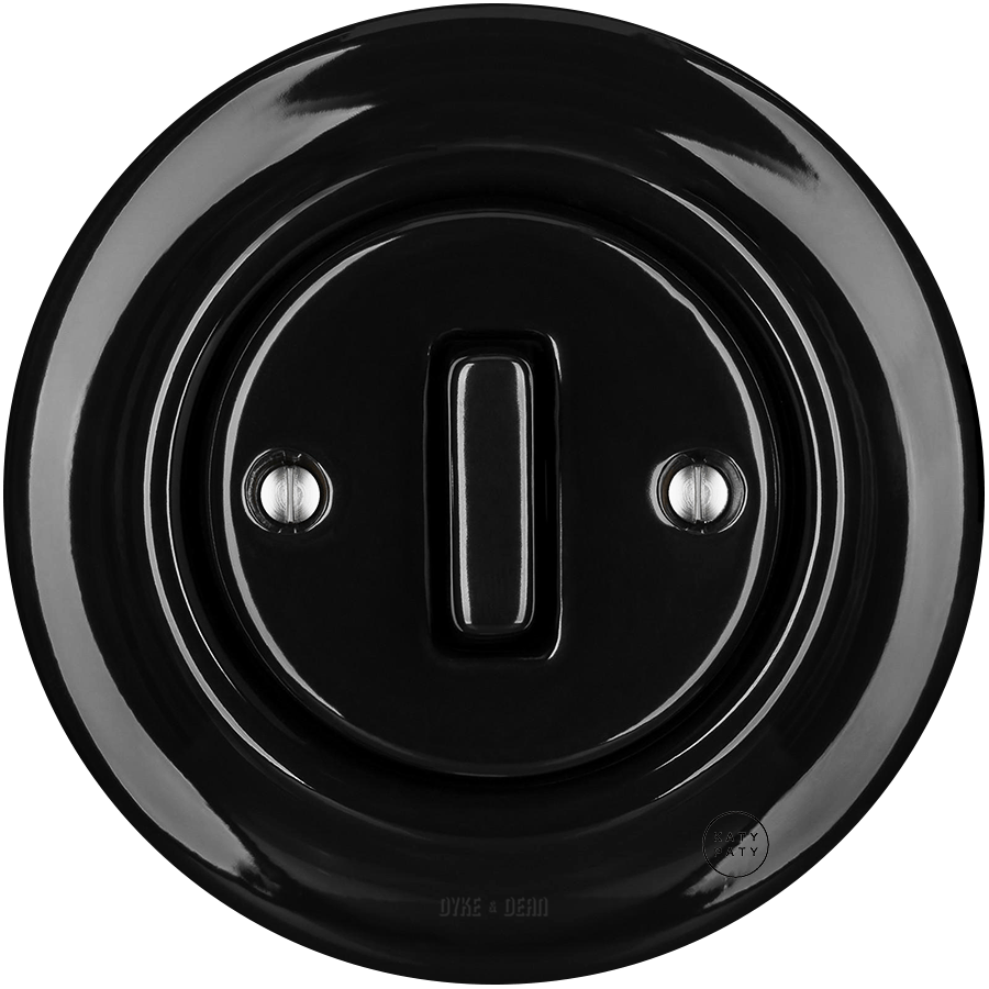 PORCELAIN WALL LIGHT SWITCH BLACK SLIM BUTTON - DYKE & DEAN