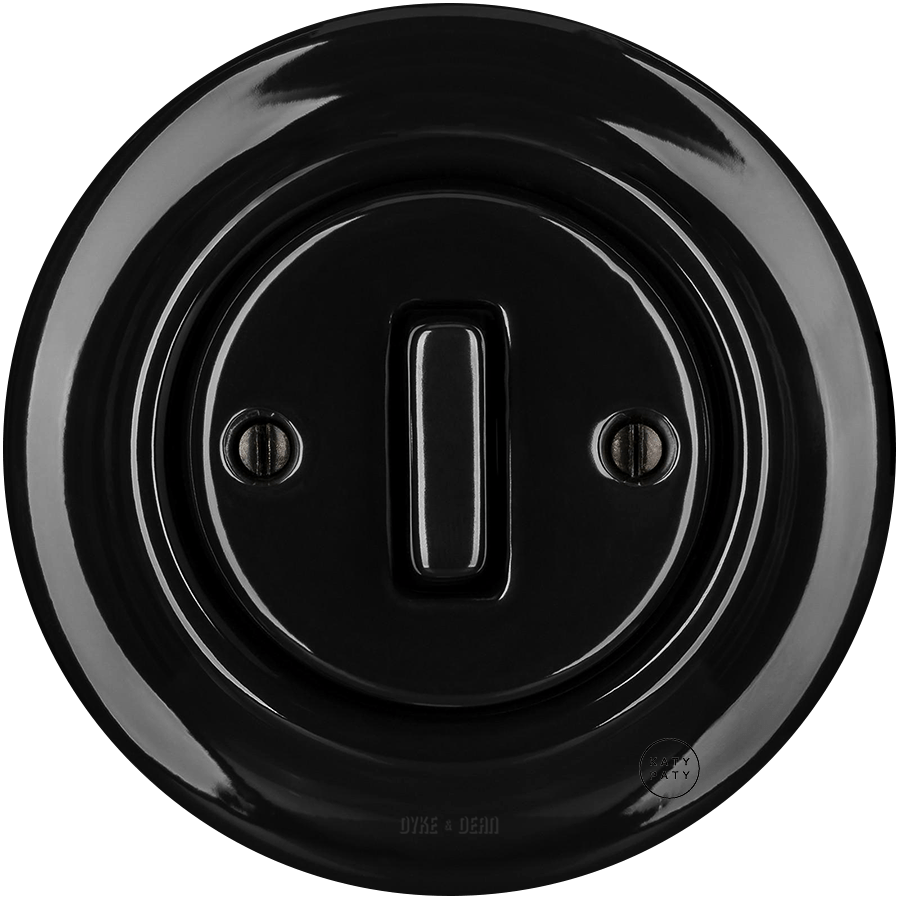 PORCELAIN WALL LIGHT SWITCH BLACK SLIM BUTTON - DYKE & DEAN