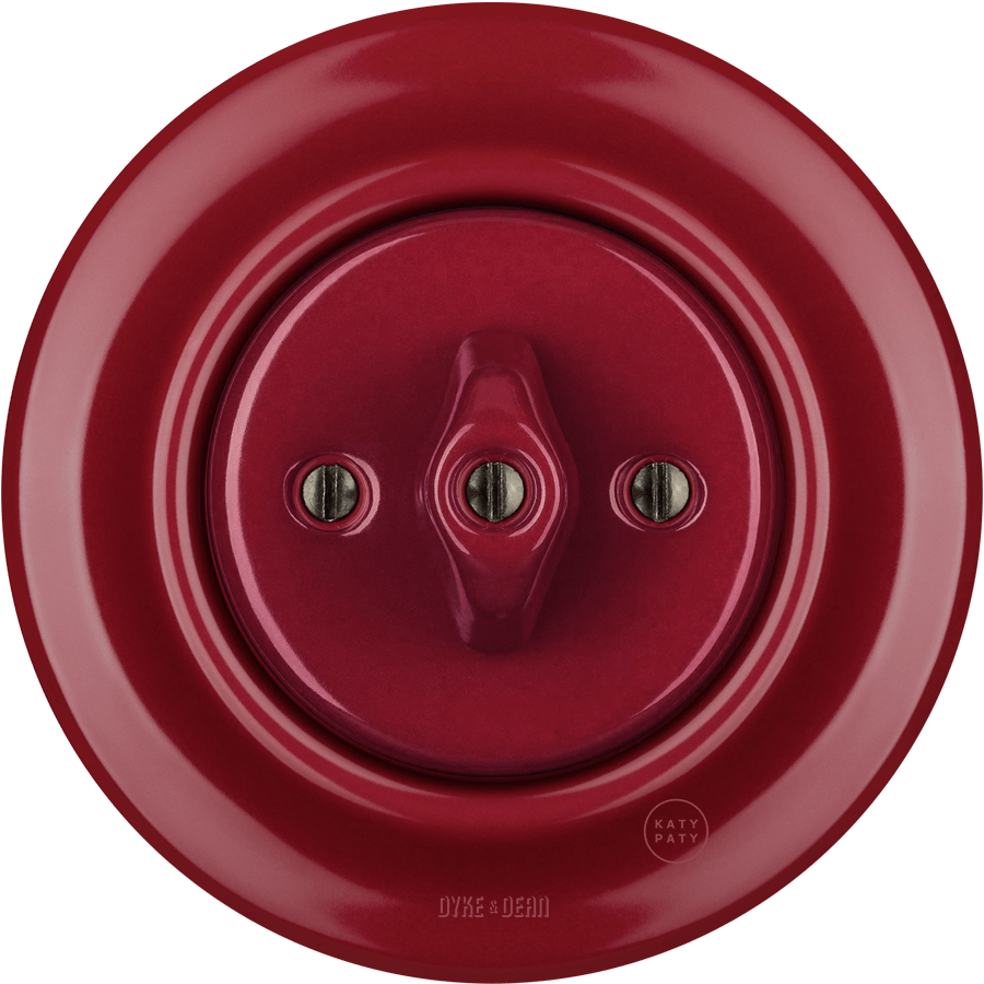 PORCELAIN WALL LIGHT SWITCH BURGUNDY ROTARY - DYKE & DEAN