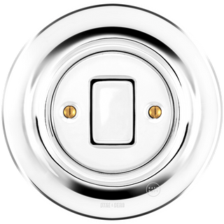 PORCELAIN WALL LIGHT SWITCH CHROME FAT BUTTON - DYKE & DEAN