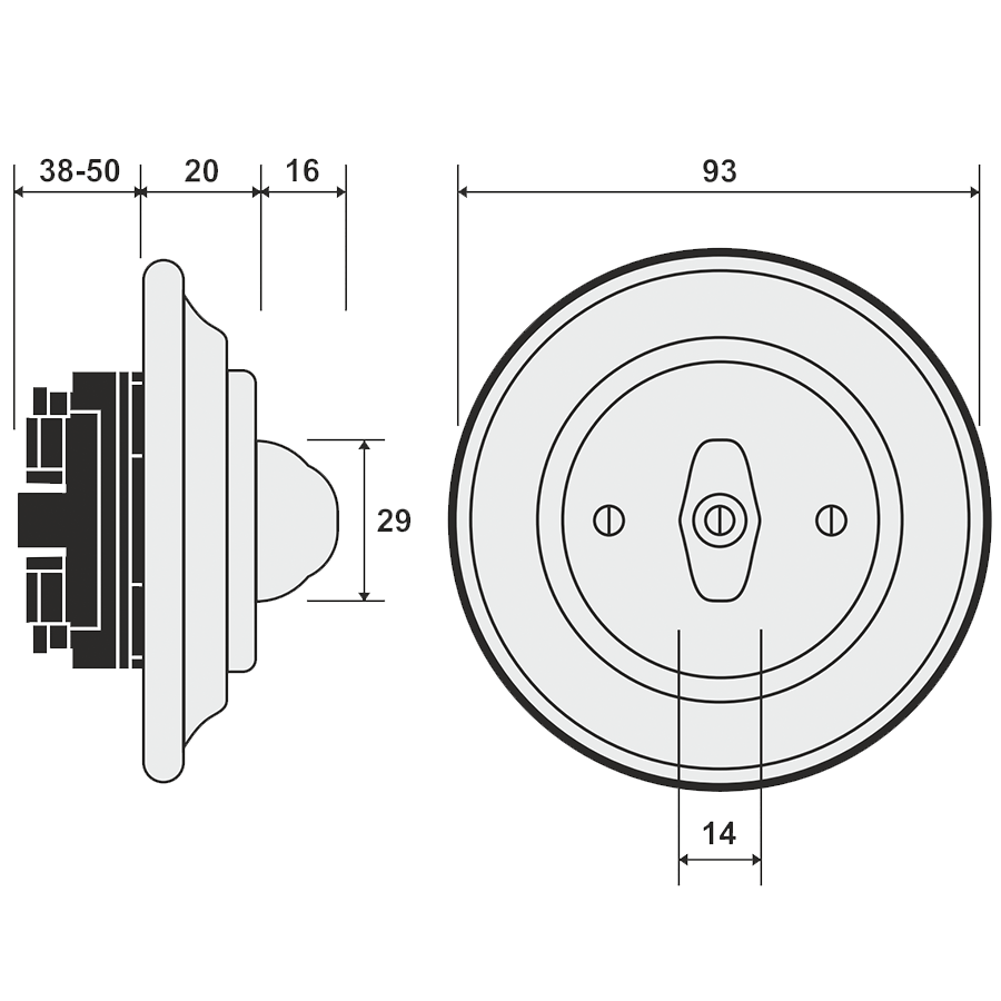 PORCELAIN WALL LIGHT SWITCH CHROME ROTARY - DYKE & DEAN