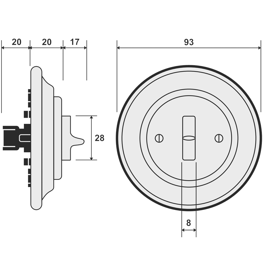 PORCELAIN WALL LIGHT SWITCH CHROME TOGGLE - DYKE & DEAN