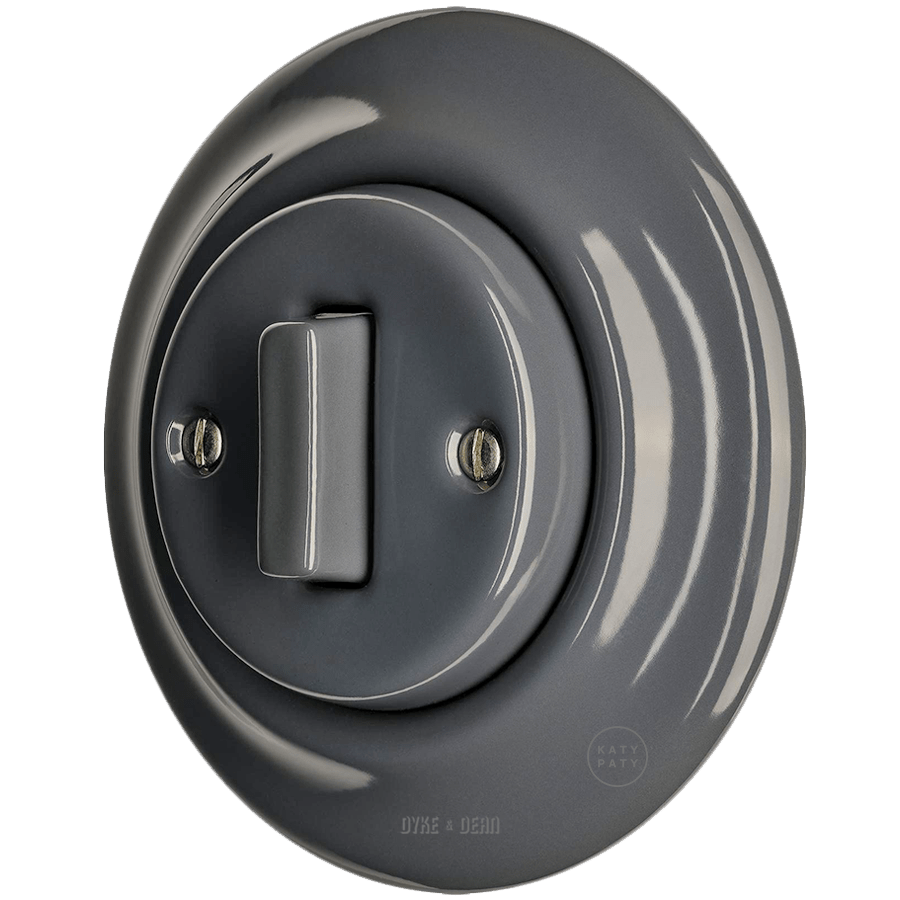 PORCELAIN WALL LIGHT SWITCH DARK GREY SLIM BUTTON - DYKE & DEAN