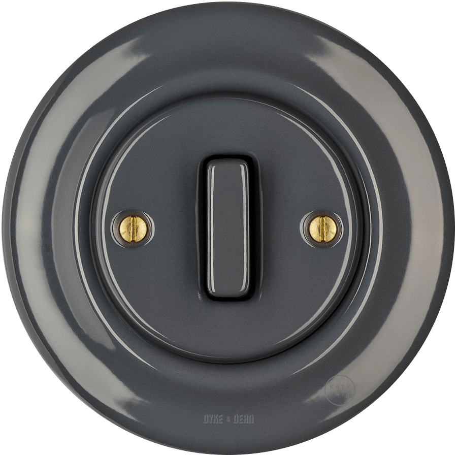 PORCELAIN WALL LIGHT SWITCH DARK GREY SLIM BUTTON - DYKE & DEAN