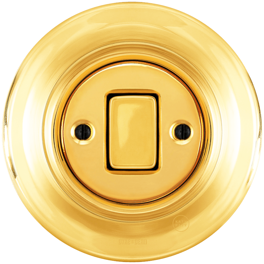 PORCELAIN WALL LIGHT SWITCH GOLD FAT BUTTON - DYKE & DEAN