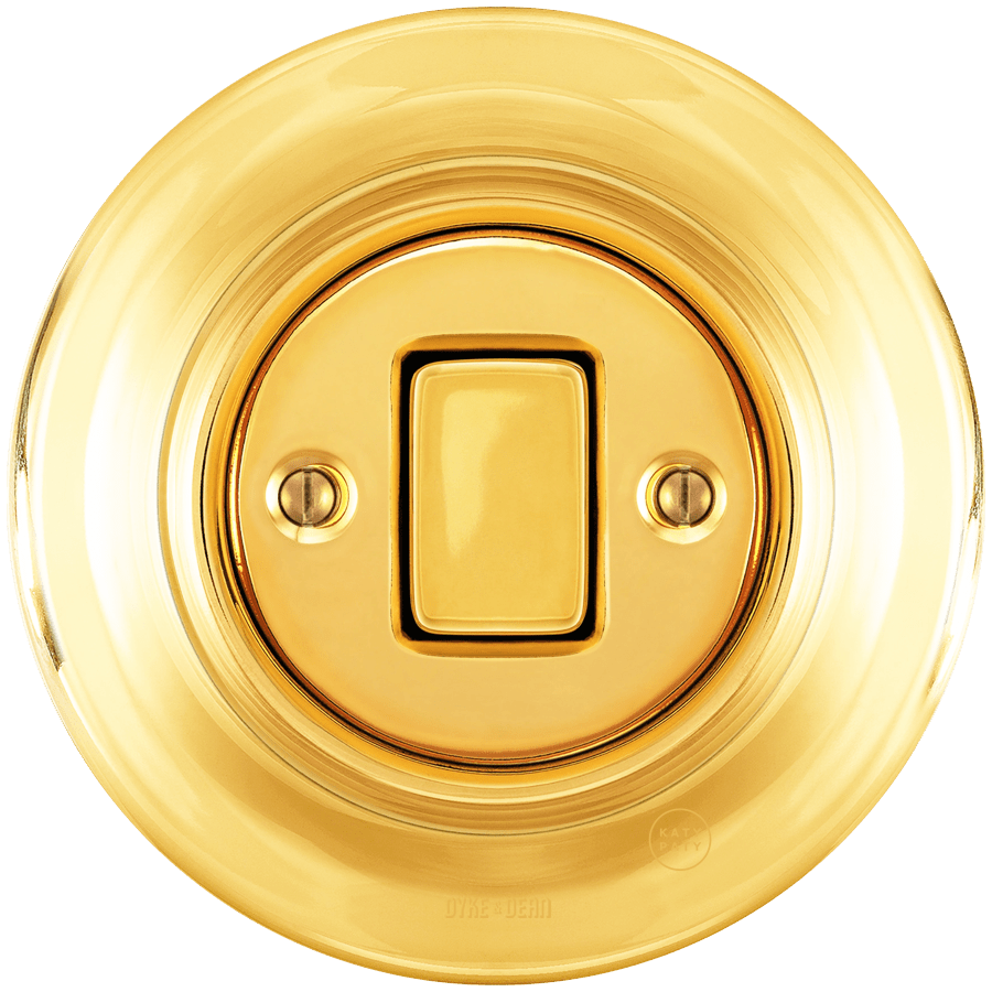 PORCELAIN WALL LIGHT SWITCH GOLD FAT BUTTON - DYKE & DEAN