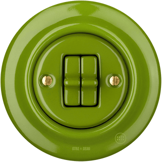 PORCELAIN WALL LIGHT SWITCH GREEN 2 TOGGLE - DYKE & DEAN