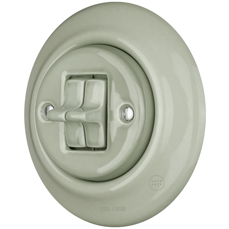 PORCELAIN WALL LIGHT SWITCH GREY GREEN 2 TOGGLE - DYKE & DEAN